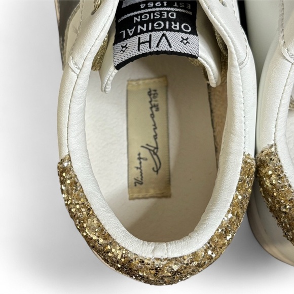 Vintage Havana Platform Sneakers Women’s 6 – White Leather, Gold Glitter Heel - Picture 4 of 8